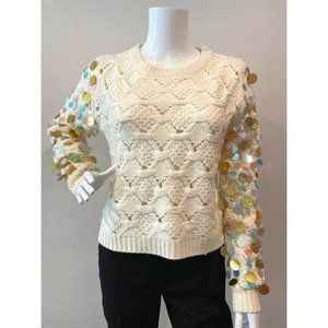 REHAB SEQUIN SLEEVED CREAM OPEN KNIT SWEAT…
